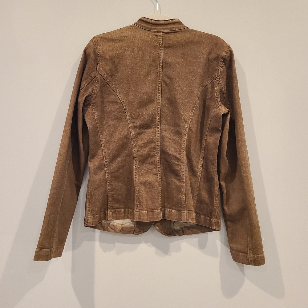 LRL Ralph Lauren Tan Button Down Military Style Sheep Leather Trim Jacket - Picture 5 of 14